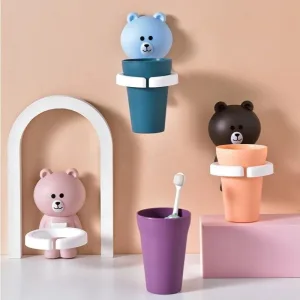 Adhesive Toothpaste and Toothbrush Holder Stand Bear Shape